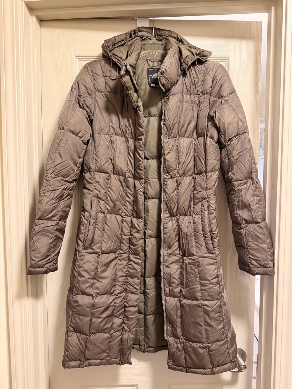 The North Face Women's Taupe Long Quilted Puffer Coat with Hood